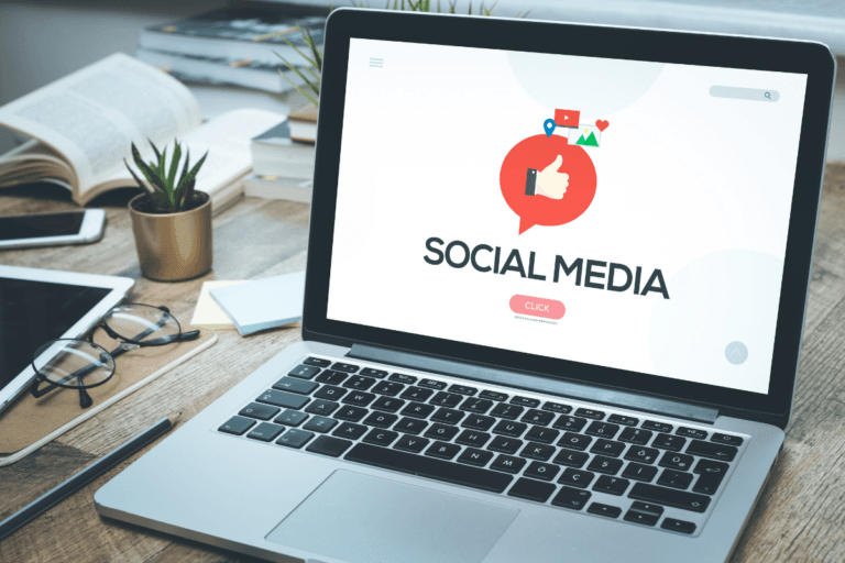 social media marketing, laptop screen